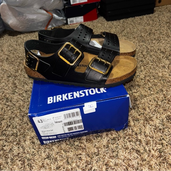 Birkenstock New w/ Box Milano Bold Gap Black Leather Regular Width 43 Men 10